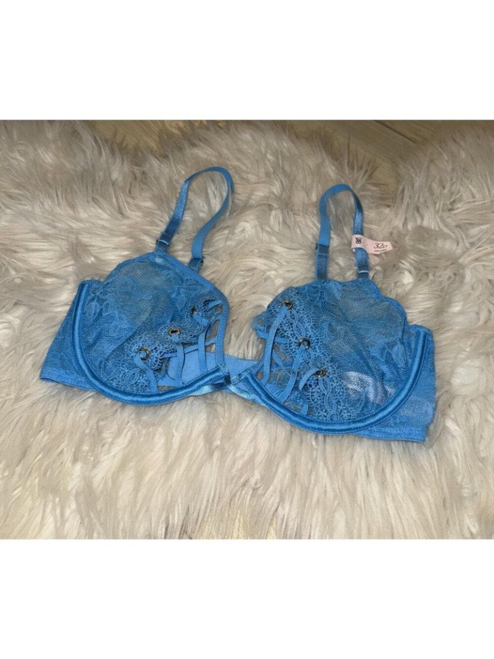 Victorias Secret Very Sexy Low Cut Demi Bra Lace Sheer UW Womens 32D Blue New